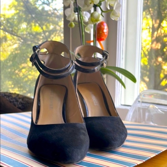 Audrey Brooke Stiletto Heels Suede Patent Trim Pointed Toe Double Strap Black - Picture 3 of 13